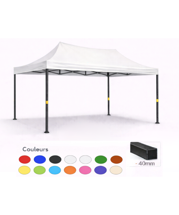 Barnum pliant 3x4,5 blanc Prémium acier 40 mm sans parois