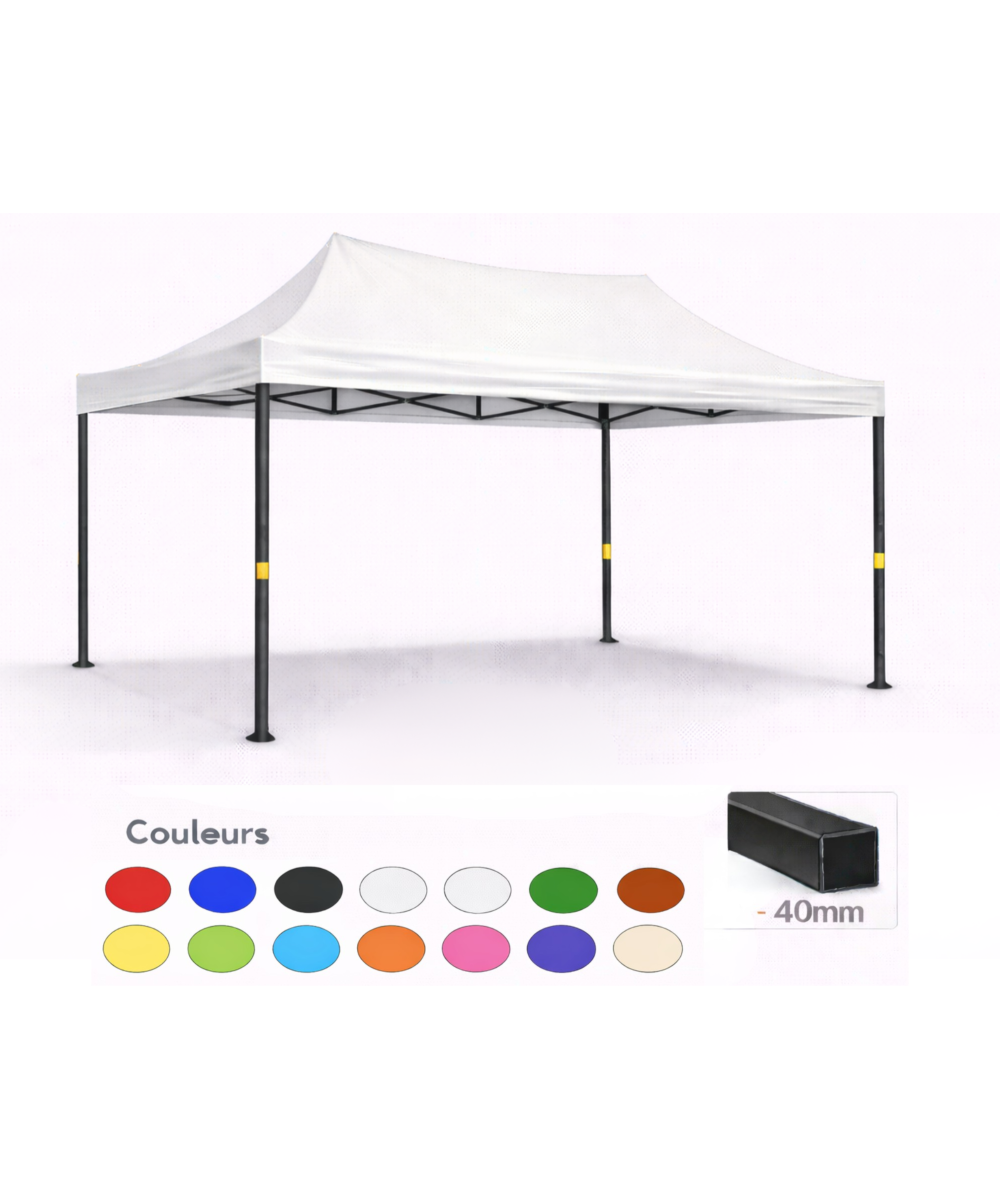 Barnum pliant 3x4,5 blanc Prémium acier 40 mm sans parois