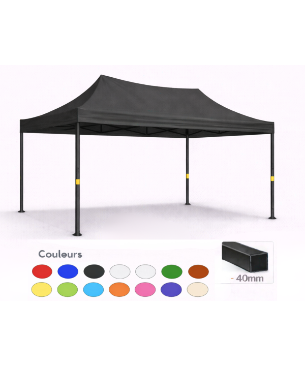 Barnum pliant 3x4,5 noir Prémium acier 40 mm sans parois