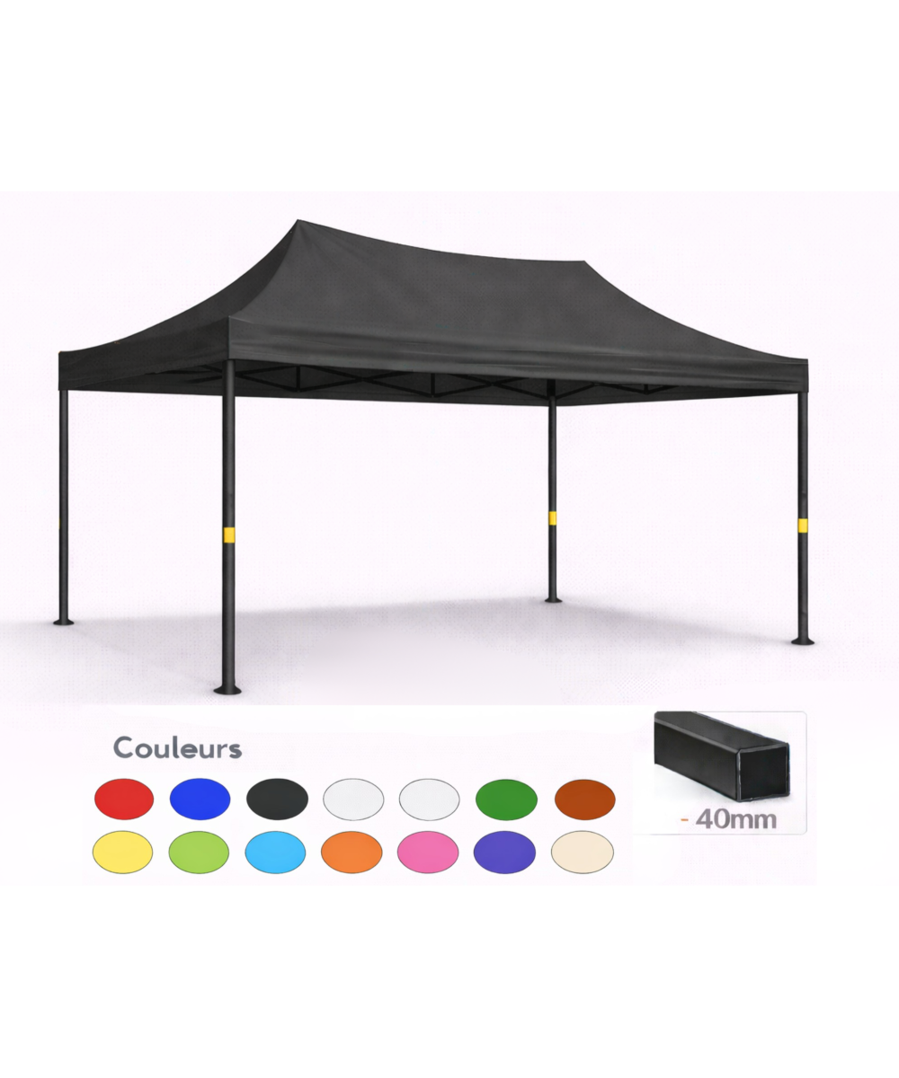 Barnum pliant 3x4,5 noir Prémium acier 40 mm sans parois