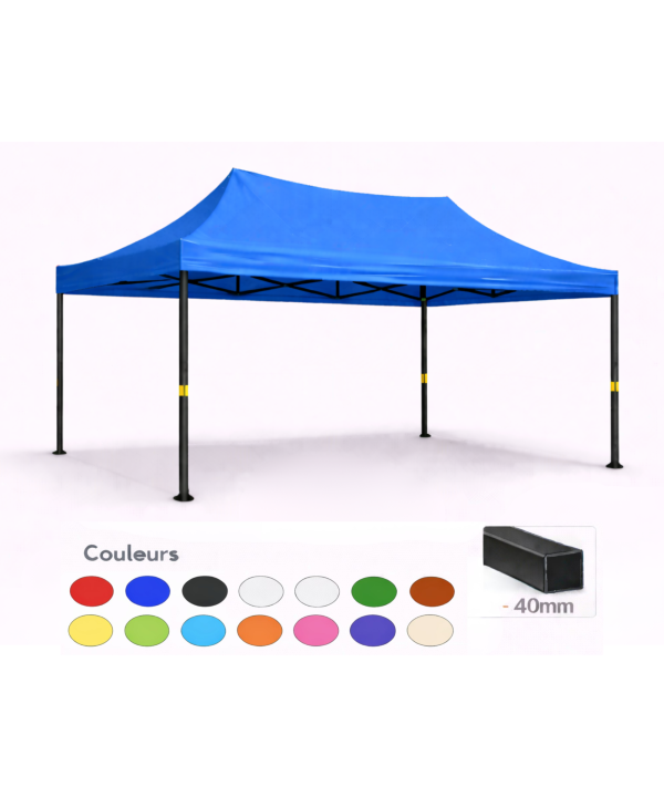 Barnum pliant 3x4,5 bleu Prémium acier 40 mm sans parois