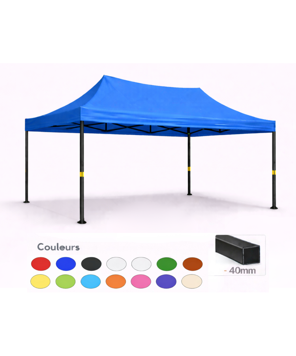 Barnum pliant 3x4,5 bleu Prémium acier 40 mm sans parois