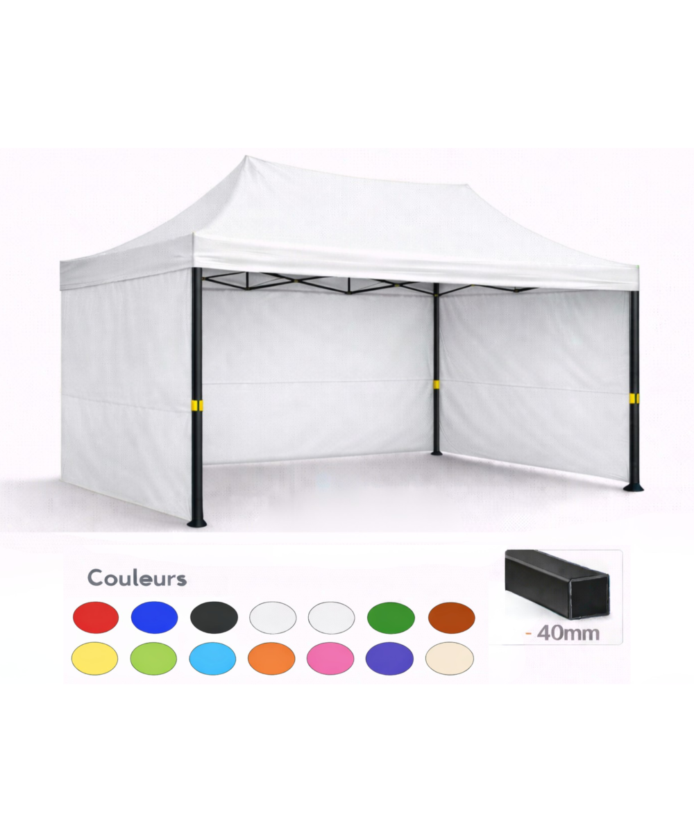 Barnum pliant 3x4,5 blanc Prémium acier 40 mm avec parois