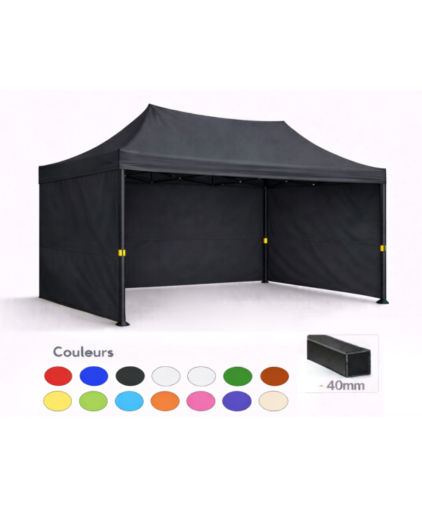 Barnum pliant 3x4,5 noir Prémium acier 40 mm avec parois