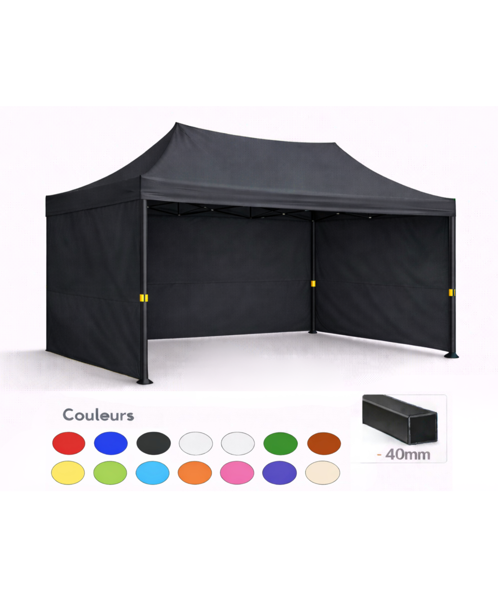 Barnum pliant 3x4,5 noir Prémium acier 40 mm avec parois