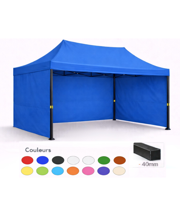 Barnum pliant 3x4,5 bleu Prémium acier 40 mm avec parois