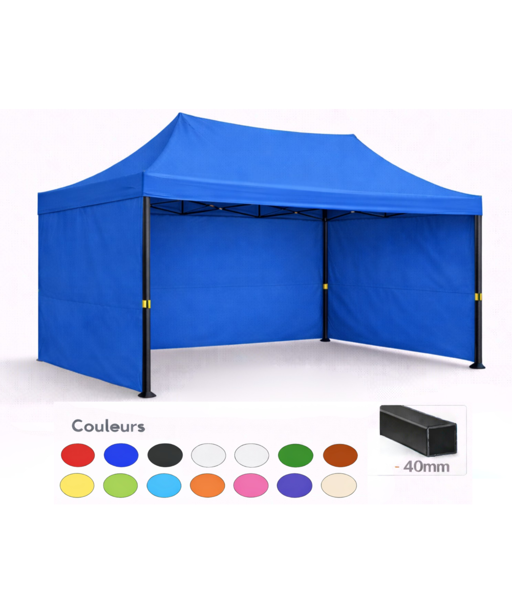 Barnum pliant 3x4,5 bleu Prémium acier 40 mm avec parois