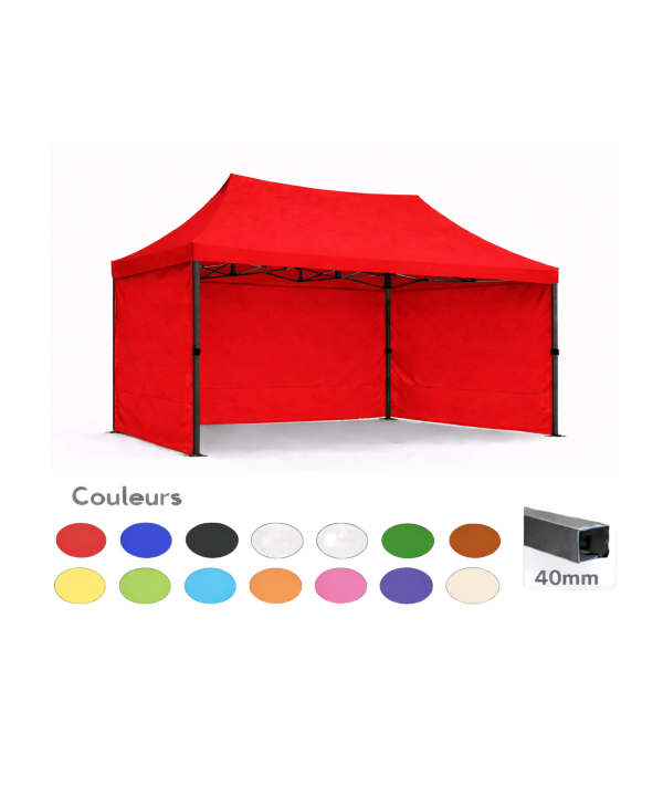 Barnum pliant 3x4,5 rouge Prémium acier 40 mm avec parois