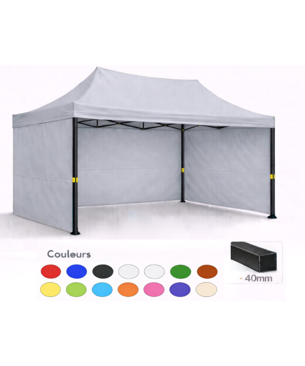 Barnum pliant 3x4,5 gris clair Prémium acier 40 mm avec parois
