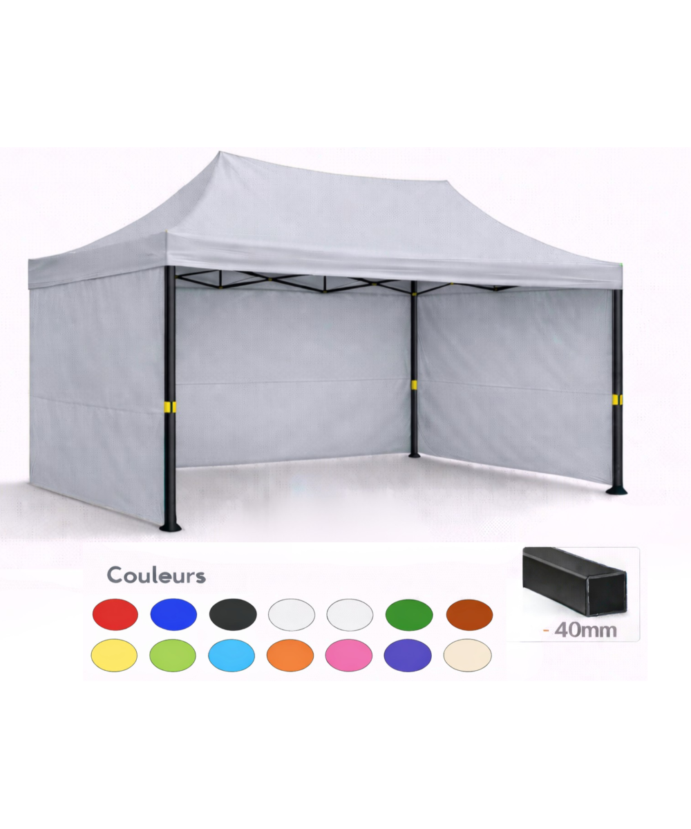 Barnum pliant 3x4,5 gris clair Prémium acier 40 mm avec parois
