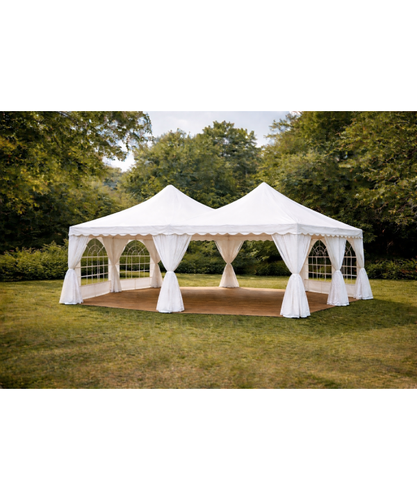 Tente de réception PVC 7x5 m blanche à double pointe