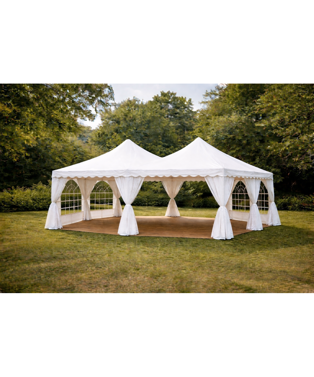 Tente de réception PVC 7x5 m blanche à double pointe