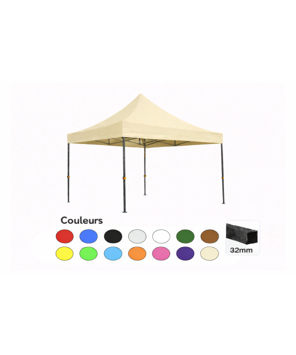 Tente pliante 3x3 crème LOISIR – Barnum acier 32 mm étanche