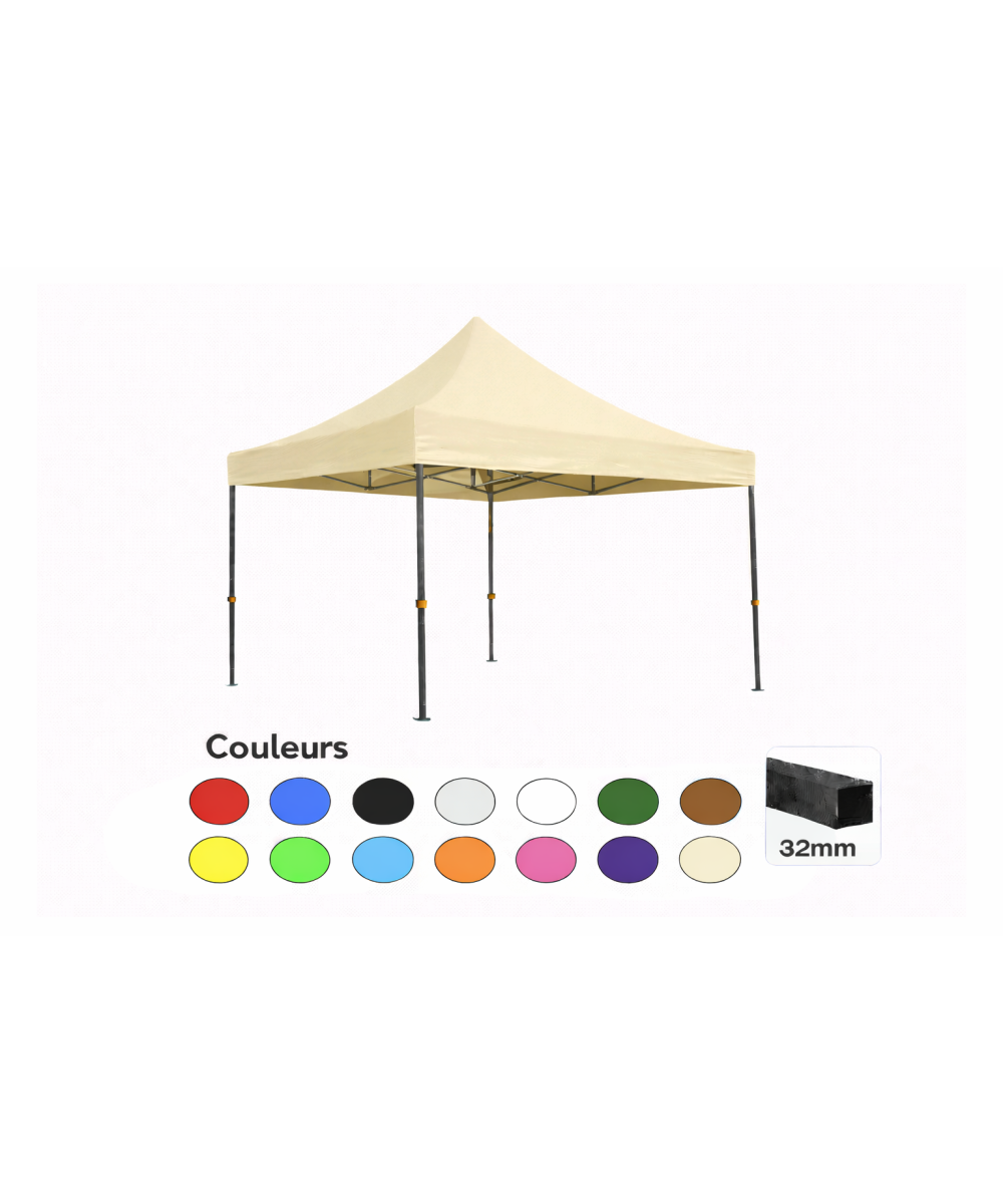 Tente pliante 3x3 crème LOISIR – Barnum acier 32 mm étanche