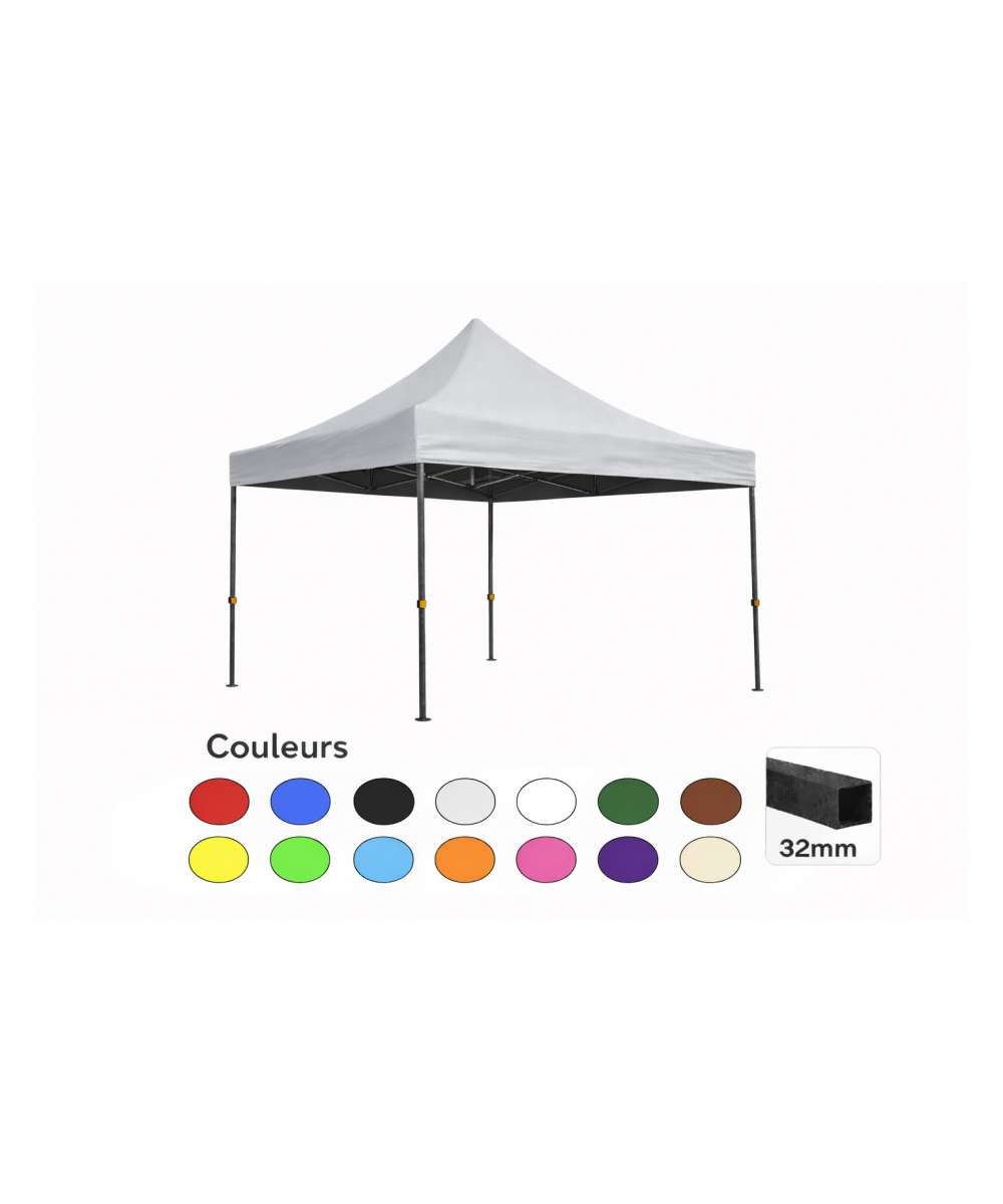 Tente pliante 3x3 gris clair LOISIR – Barnum acier 32 mm étanche