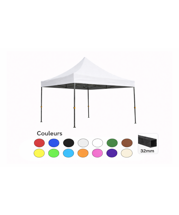 Tente pliante 3x3 blanche LOISIR – Barnum acier 32 mm étanche